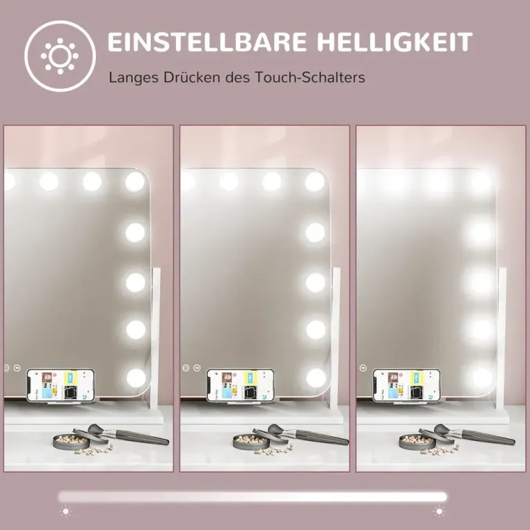 LED-Sminkspegel 3 Ljuslägen Dimbar, Vit Hollywood Belysning Vinkel