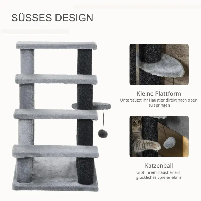 Katttrappa 4 Steg med Klöspelare, Grå