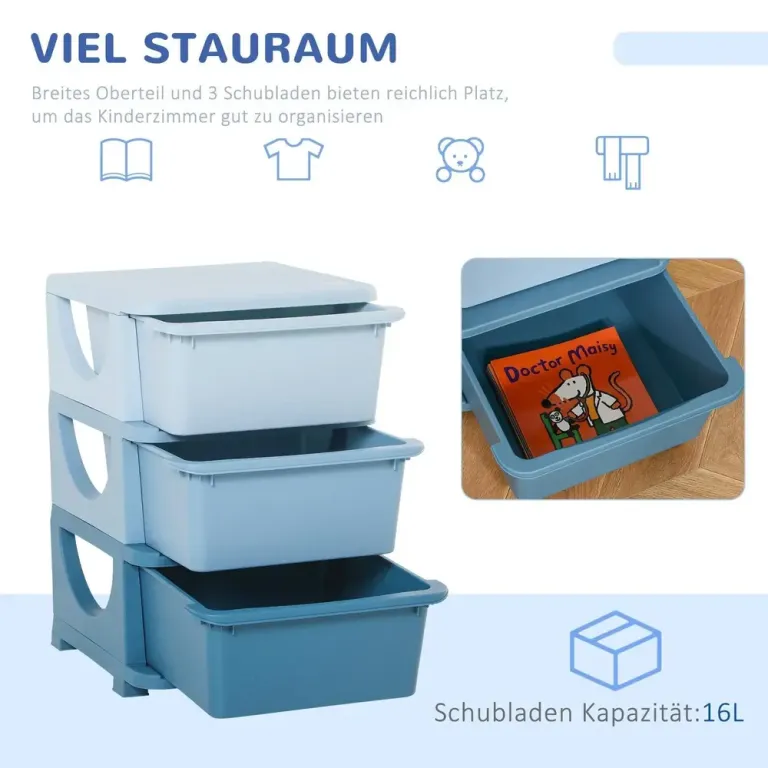 Leksaksförvaring 3 Lådor Praktisk Barnrum Plast