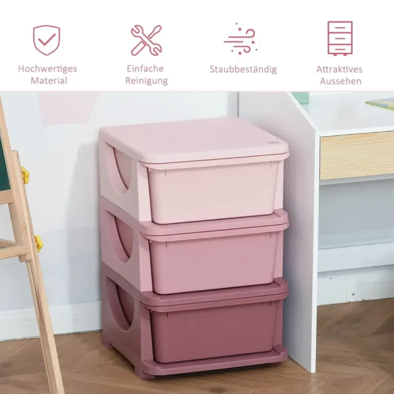 Leksaksförvaring 3 Lådor Söt Byrå Förvaringslådor Rosa