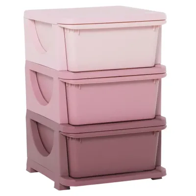 Leksaksförvaring 3 Lådor Söt Byrå Förvaringslådor Rosa