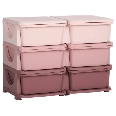 Leksaksförvaring med 3 Lådor, Rosa Förvaringsbox Barn