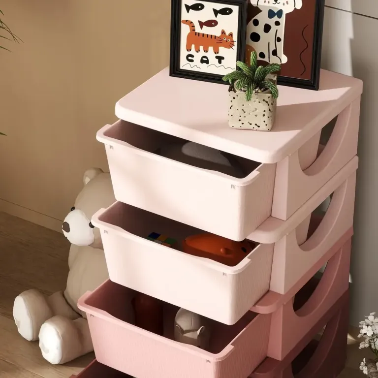 Leksaksförvaring med 4 Lådor, Rosa Barnrum Plast