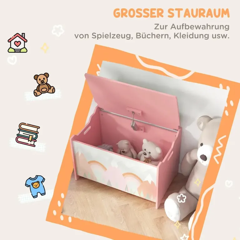 Leksakskista med Lock Rosa MDF för Barnrum Förvaringslåda