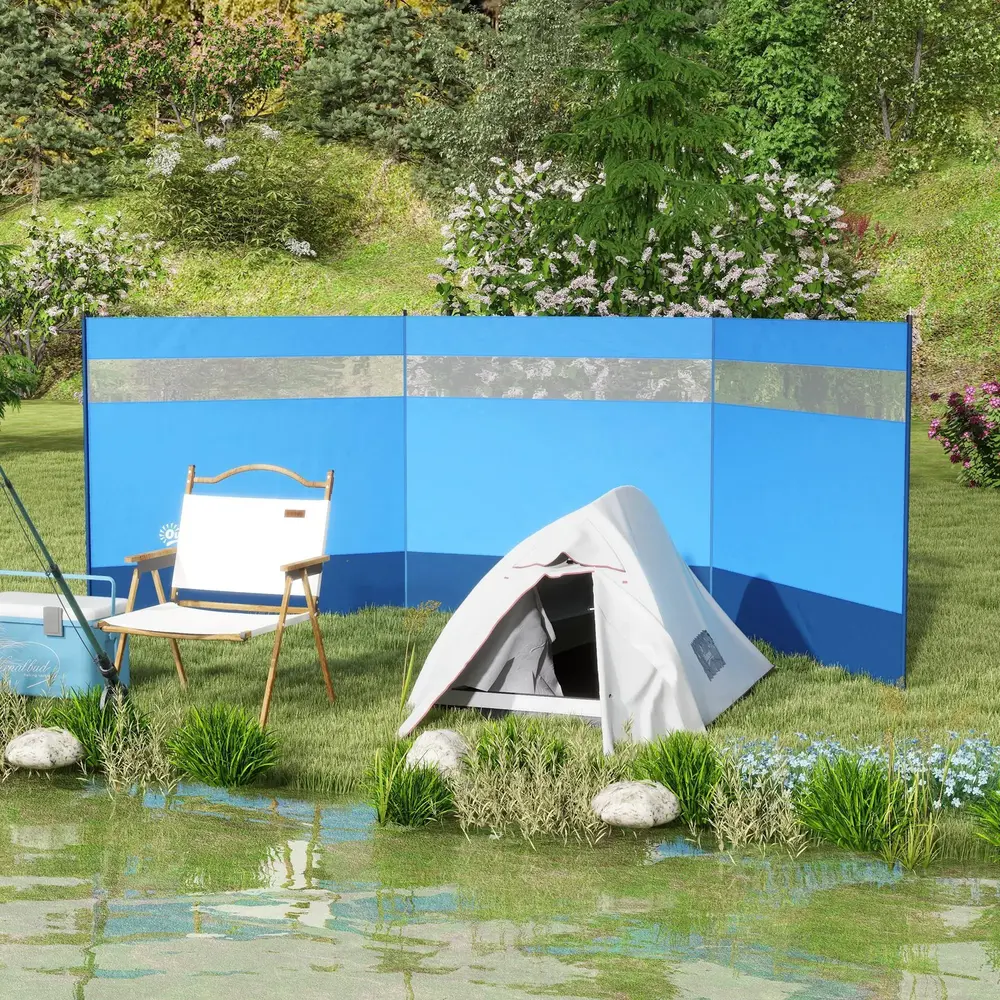 Vindskydd Campingskyddsskärm med Fönster Blå 440 x 140 Cm