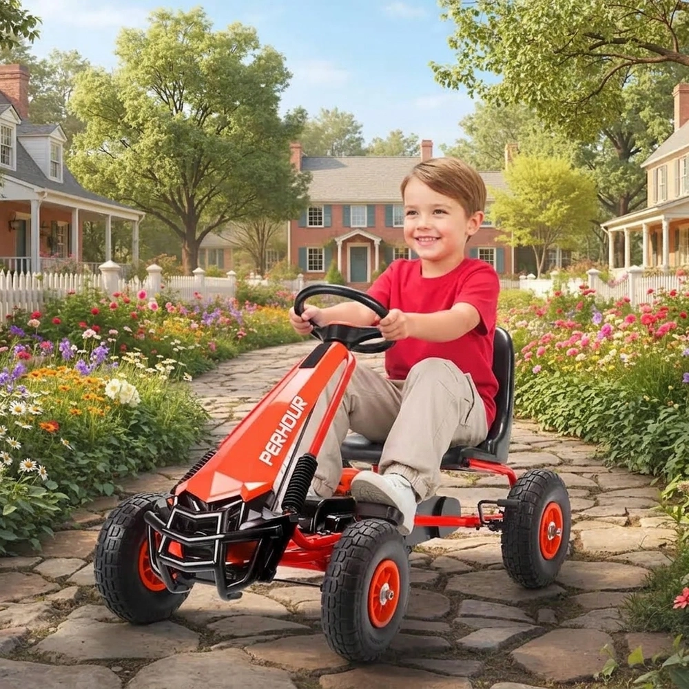 Trampbil Go-Kart Röd Metall och Plast för Barn 3-8 År