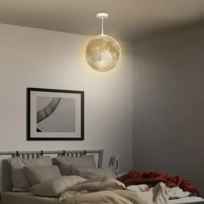 Taklampa Månlampa 3d Krämvit av Plast Hängande Lampa, Vit