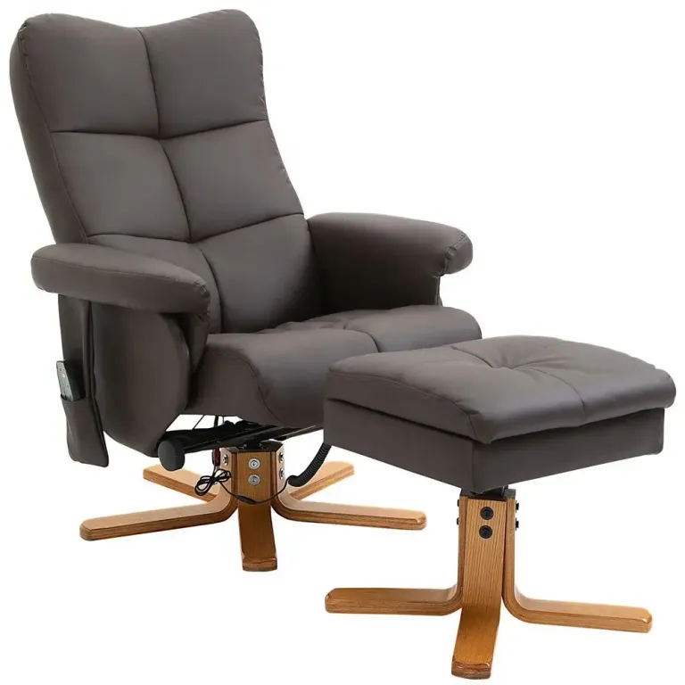 Relaxfåtölj med Fotpall och Massage Brunt Läder