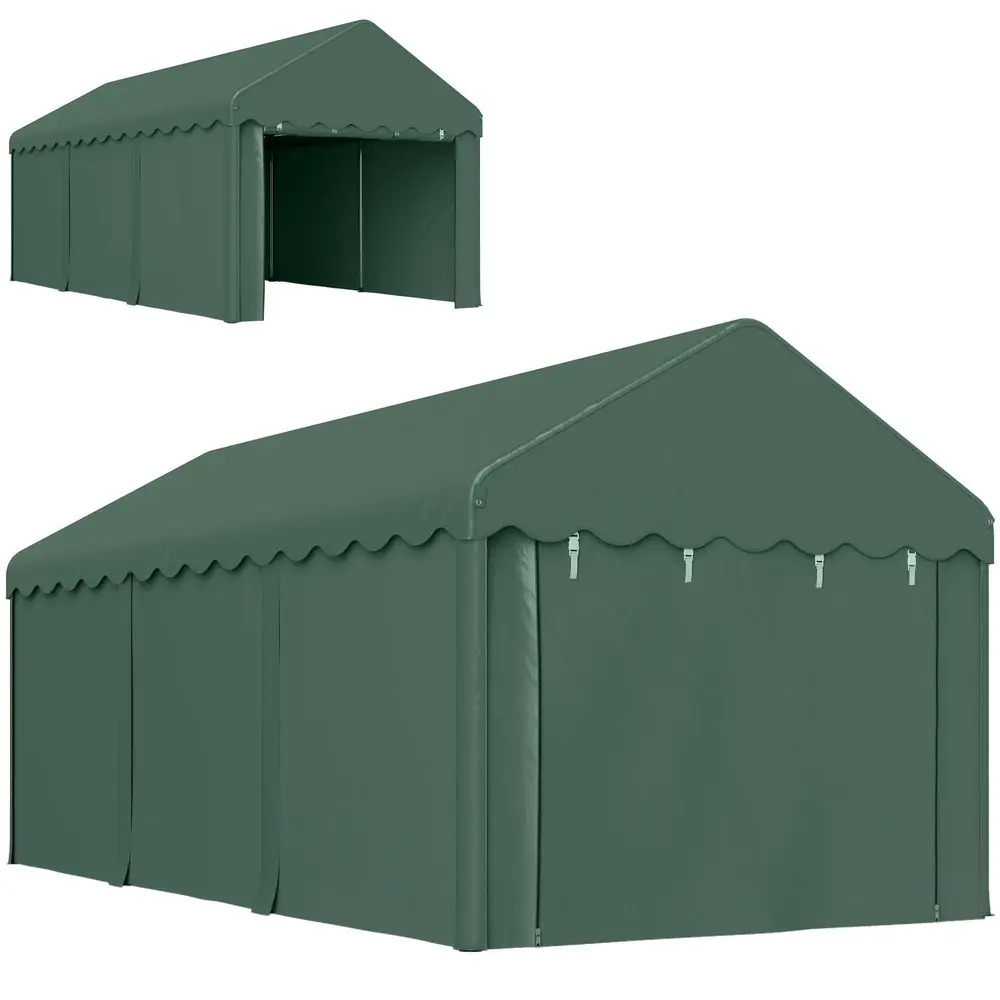 Tältgarage Carport Tält Grön av PE och Stål och Båt 3 x 6 M