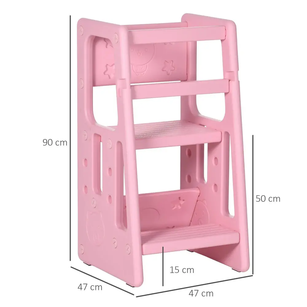 Lärtorn Hjälptorn Rosa av Trä och Barnrum Höj och Sänkbart