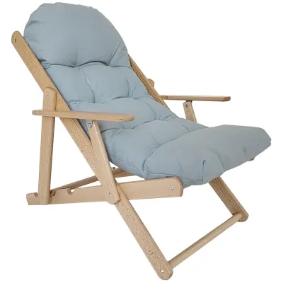 Loungefåtölj i Bokträ med Ställbar Rygg, Ljusgrå Relaxfåtölj