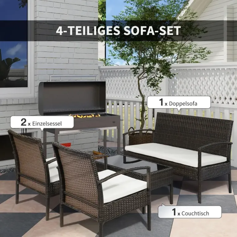 Loungegrupp i Konstrotting 4 Personer Utemöbel med Soffa