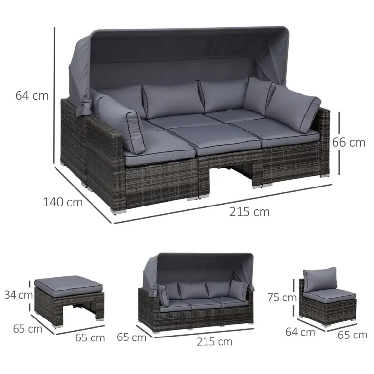 Loungeset Rotting Sittgrupp 215 x 75 x 64 Cm