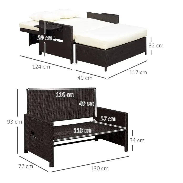 Loungesoffa Konstrotting med Fotpall och Dynor 2-Sits