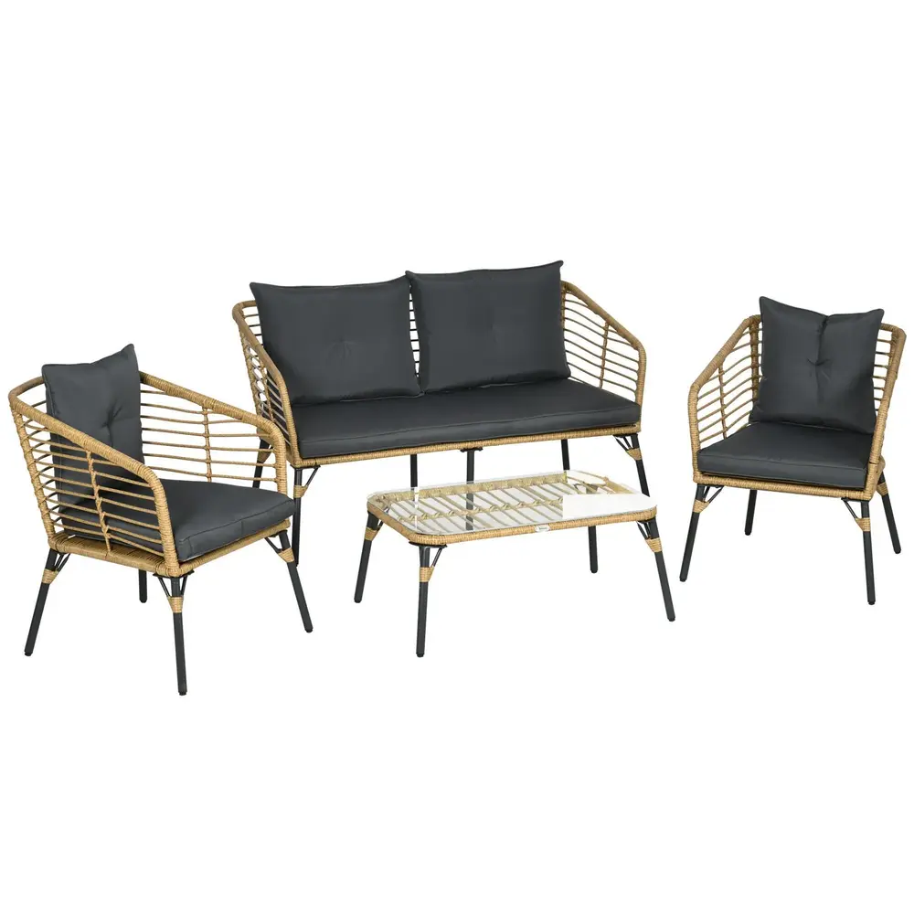 Loungegrupp i Konstrotting 4 Delar Utemöbel med Soffa
