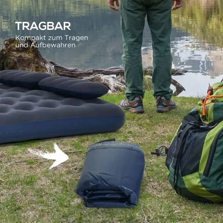 Luftbädd Luftmadrass Blå och Gäster Camping Personer Kudde