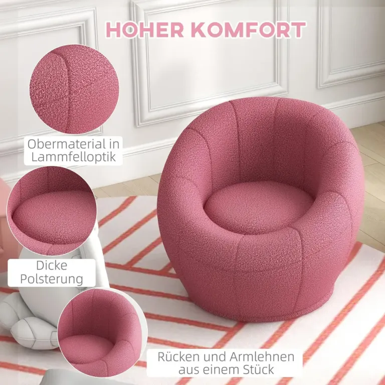 Barnfåtölj i Mjuk Teddyfleece, Rosa Barnstol