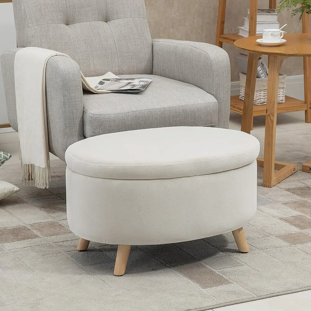 Bänk Förvaringsbänk Oval Stoppad Pall 71 x 51,5 x 42 cm