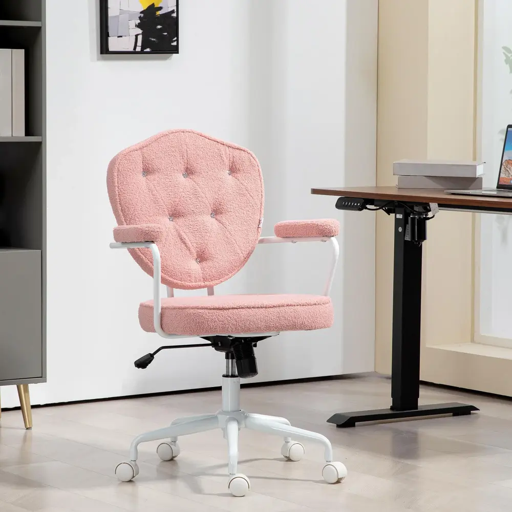 Kontorsstol Skrivbordsstol Rosa av Teddyfleece och Metall