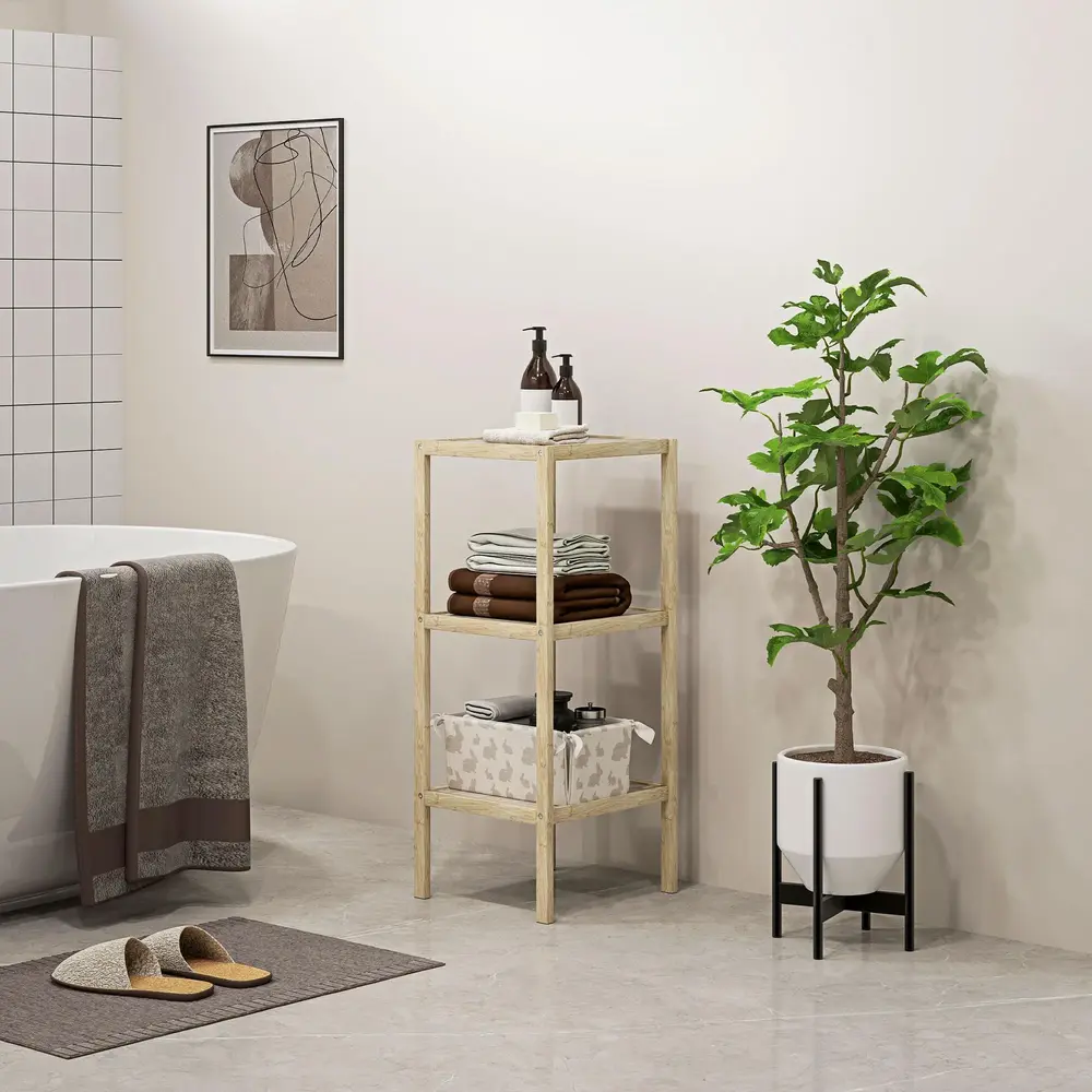 Badrumshylla Stående Hylla Natur av Bambu 33 x 31 x 78 cm