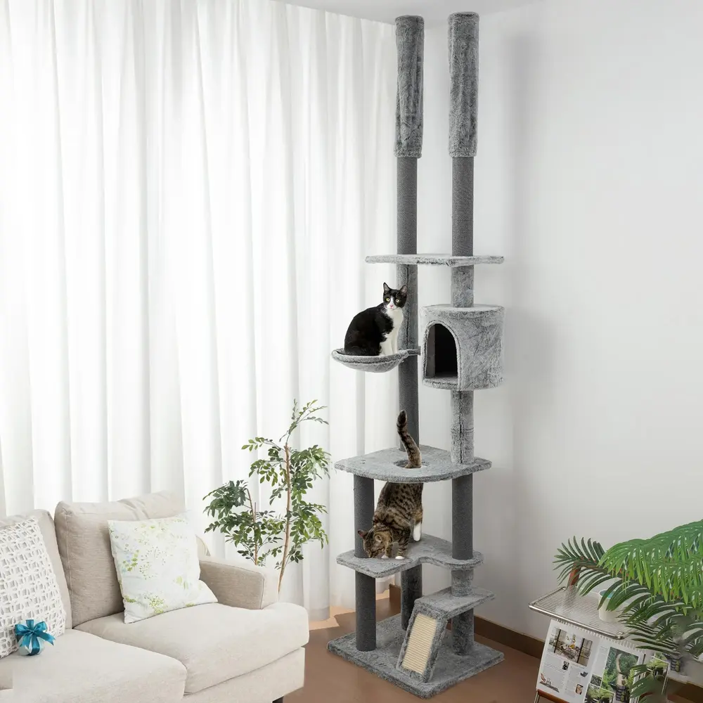 Klösträd Takhög Grå av Sisal och Plysch för 225-255 Cm