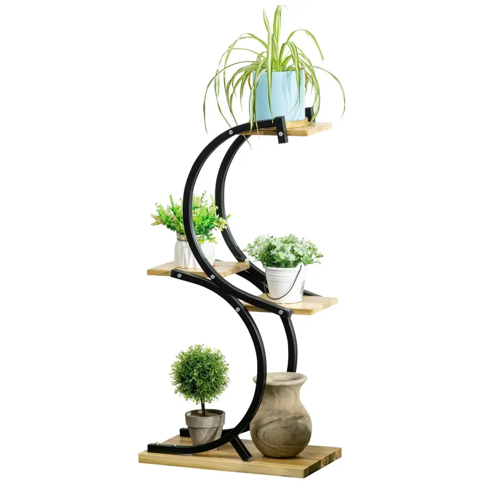 S-Formad Blomtrappa Unik Växthylla i Trä 46 x 25 x 91 Cm