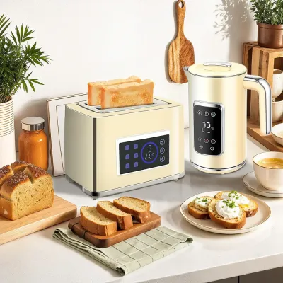 Frukostset Digital Gräddvit Rostfritt Stål Vattenkokare