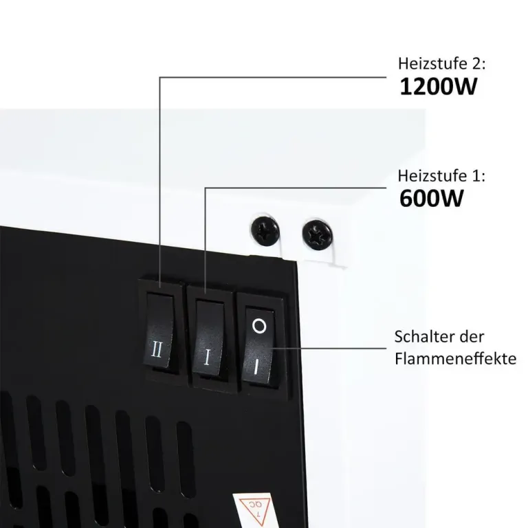 Elektrisk Kamin med LED-Flamma 1200 w, Vit