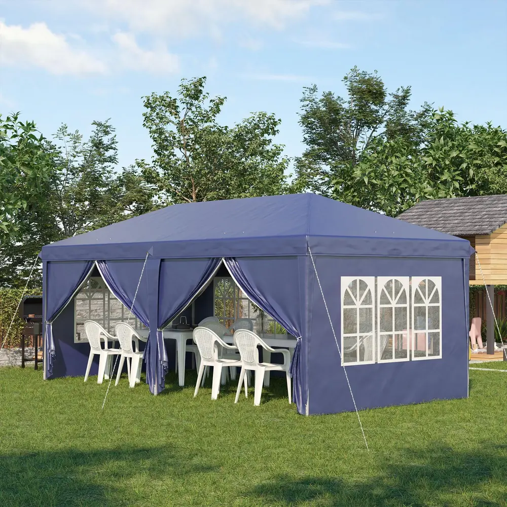 Hopfällbar Paviljong Partytält Blå av Stål 5,85 x 2,95 M