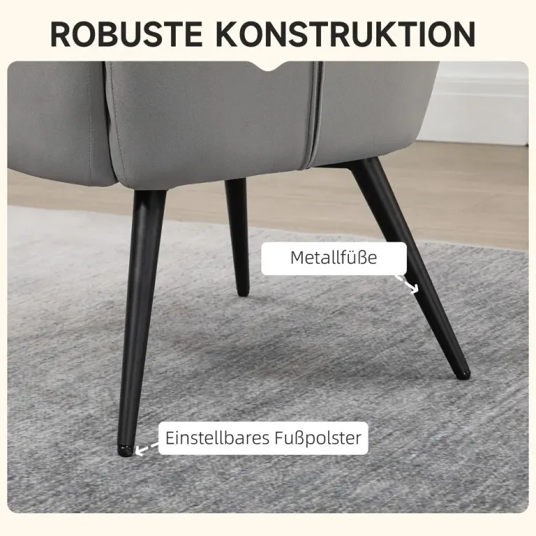 Vingstol Fåtölj Ljusgrå av Tyg med Sammetslook och Trä