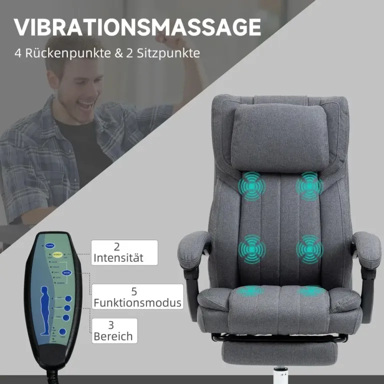 Massage Kontorsstol med Fotstöd Grå Massagefunktion Fällbar