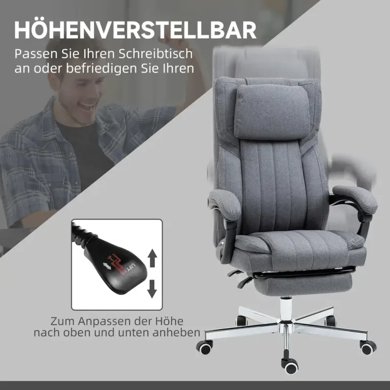 Massage Kontorsstol med Fotstöd Grå Massagefunktion Fällbar