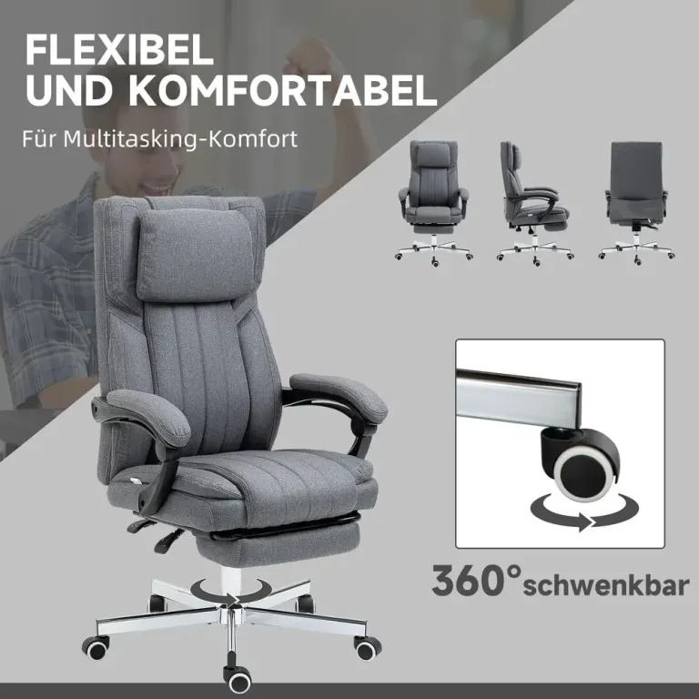 Massage Kontorsstol med Fotstöd Grå Massagefunktion Fällbar