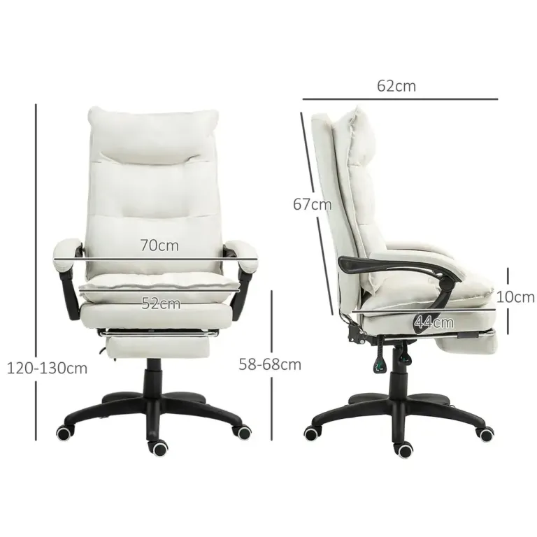 Massage Kontorsstol med Fotstöd & Värme Krämvit Ergonomisk Linne