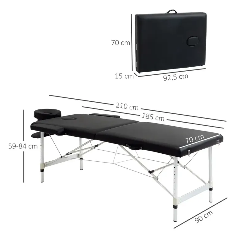 Massagebänk 2-zoners Hopfällbar 90 Cm Bärbar Aluminium
