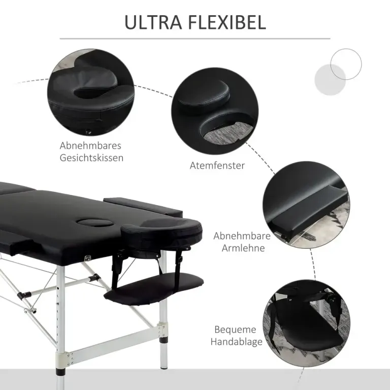 Massagebänk 2-zoners Hopfällbar 90 Cm Bärbar Aluminium