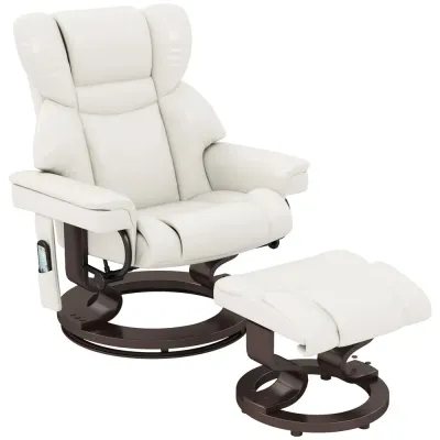 Massagefåtölj med Fotpall och Värme Krämvit Konstläder Lutning
