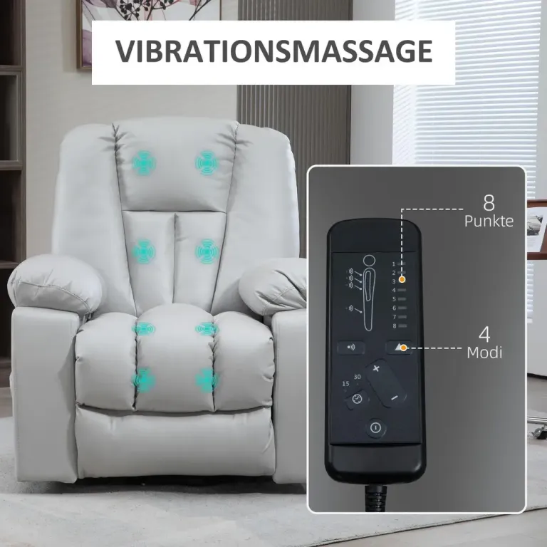 Massagefåtölj med Uppresningshjälp och Värme för Seniorer Ljusgrå