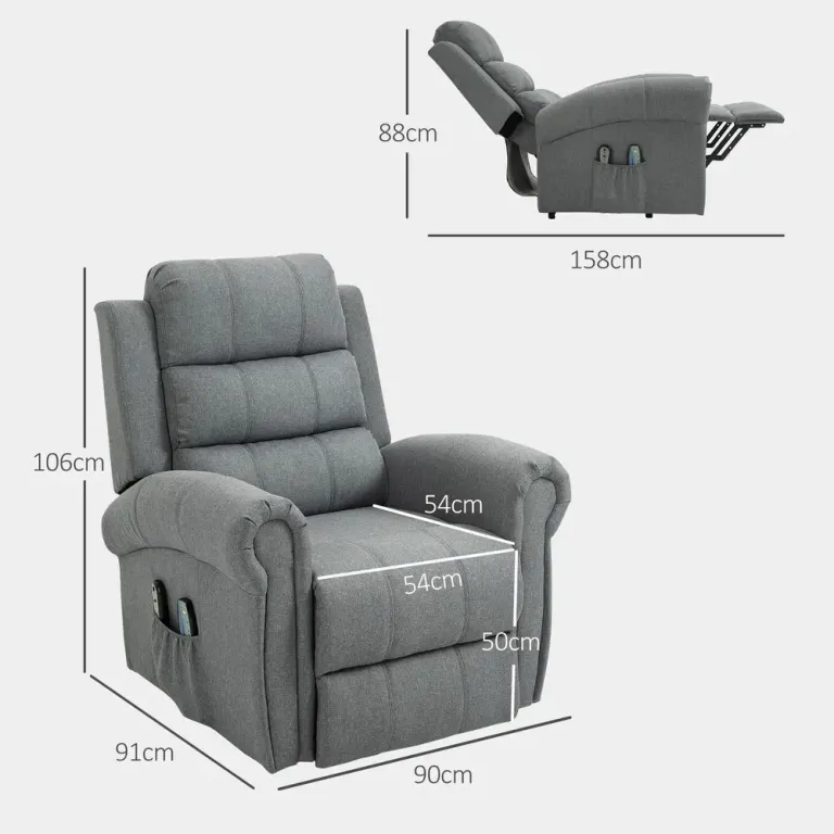Massagefåtölj med Uppresningshjälp och Värme Ljusgrå Linnelook