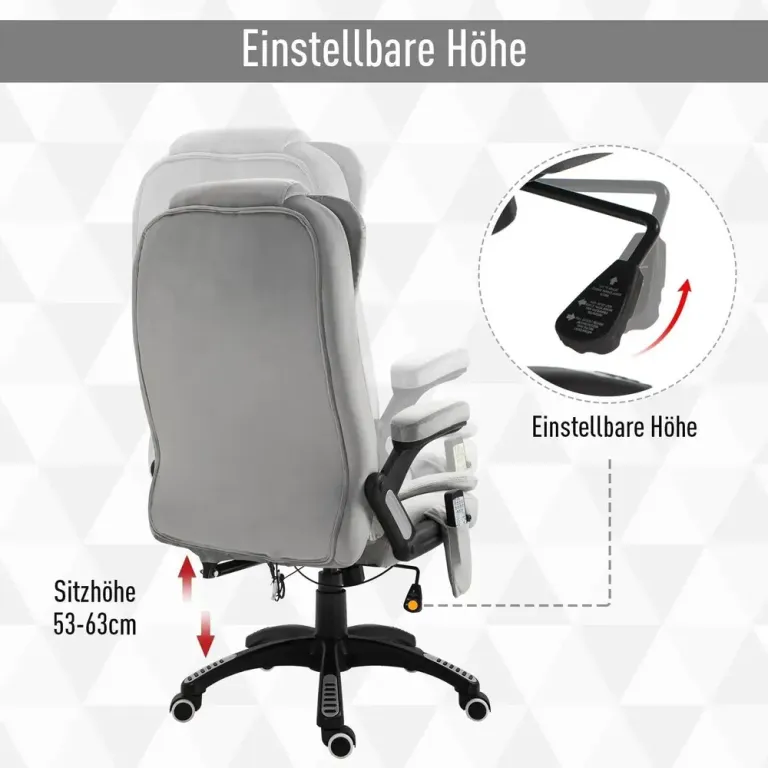 Massagekontorsstol Ergonomisk Höj- och Sänkbar PU-Hjul Värmefunktion