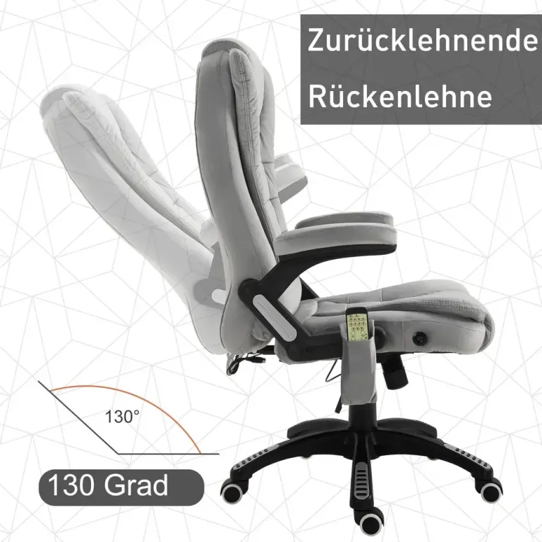Massagekontorsstol Ergonomisk Höj- och Sänkbar PU-Hjul Värmefunktion