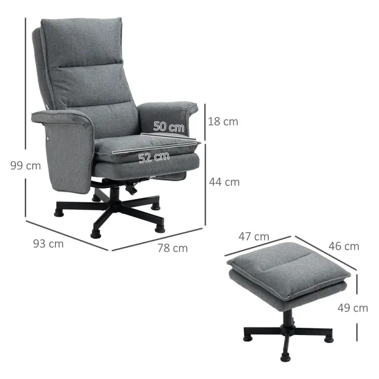 Elektrisk Massagefåtölj med Fotpall Grå Linnelook Fjärrkontroll