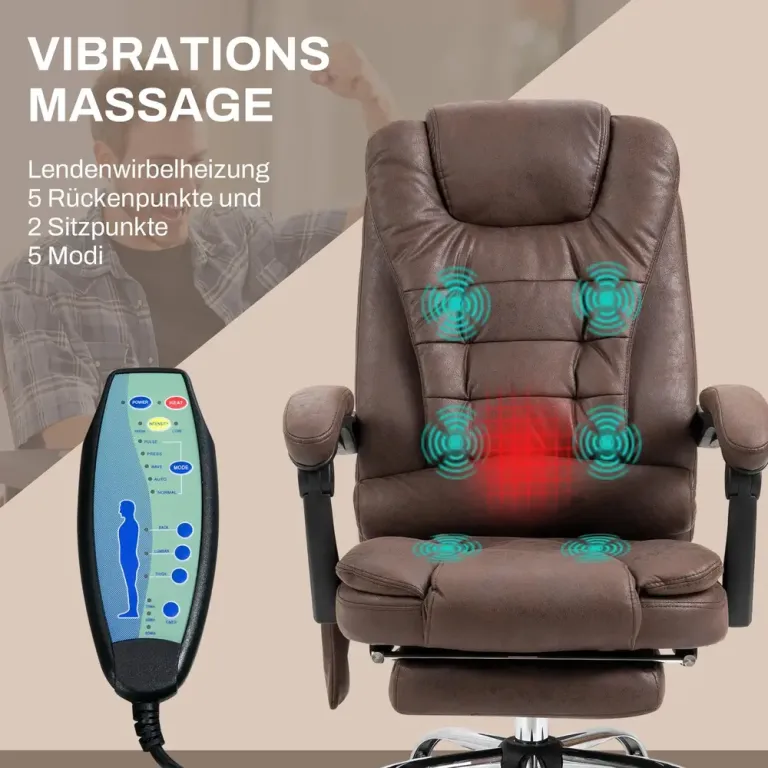 Massagekontorsstol med Ligg- och Värmefunktion Vridbar Ergonomisk