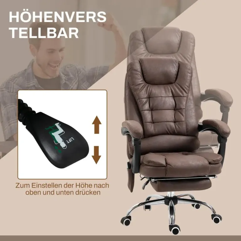 Massagekontorsstol med Ligg- och Värmefunktion Vridbar Ergonomisk