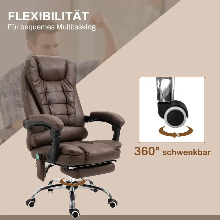 Massagekontorsstol med Ligg- och Värmefunktion Vridbar Ergonomisk