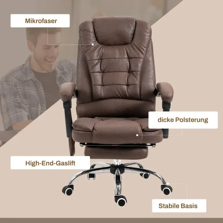 Massagekontorsstol med Ligg- och Värmefunktion Vridbar Ergonomisk