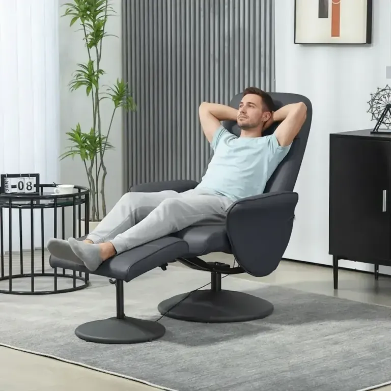 Massagestol med Fotpall 10 Relax Fåtölj Massagefunktion Mörkgrå