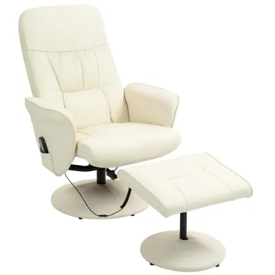 Massagestol med Fotpall 10 Relax Fåtölj Massagefunktion Krämvit