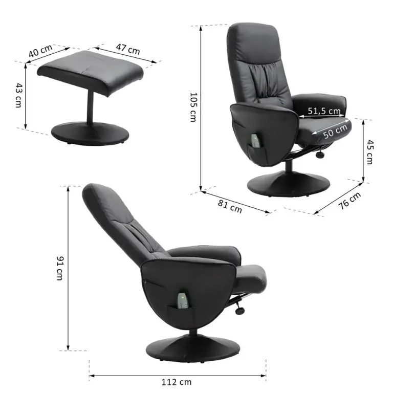 Massagestol med Pall och Förvaring Relax Fåtölj Fotpall Läder