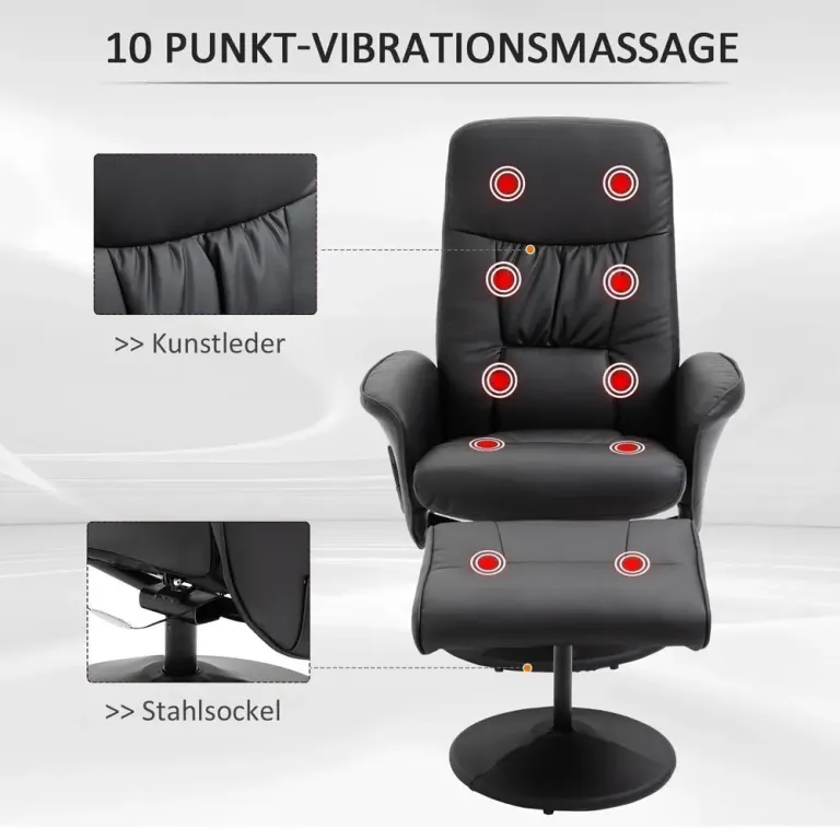 Massagestol med Pall och Förvaring Relax Fåtölj Fotpall Läder